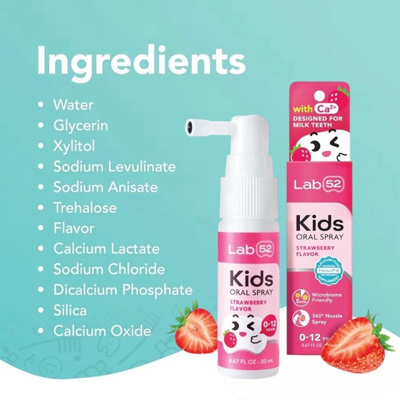 2x LAB52 Kids Oral Spray Strawberry Fluoride Free Toddler Dental Care EXP: 6/28 - Picture 5 of 10